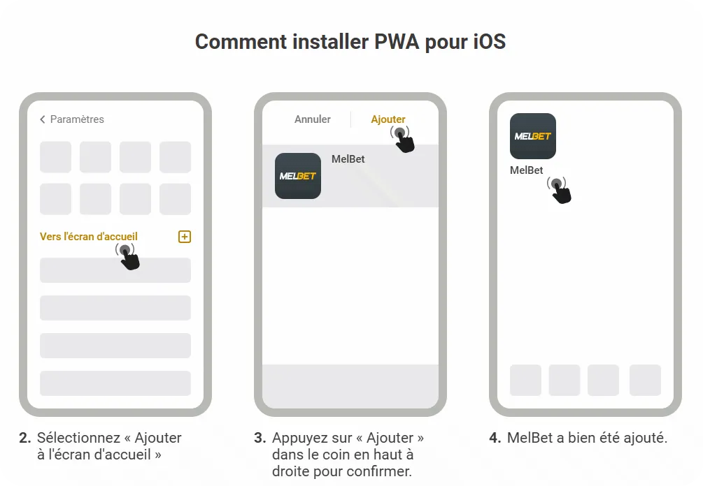 PWA Melbet iOS installée — icône MelBet ajoutée à l'écran d'accueil