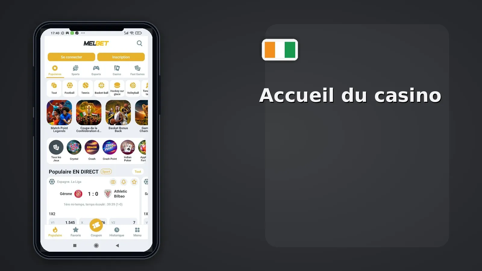 Accueil casino Melbet CI — slots live crash