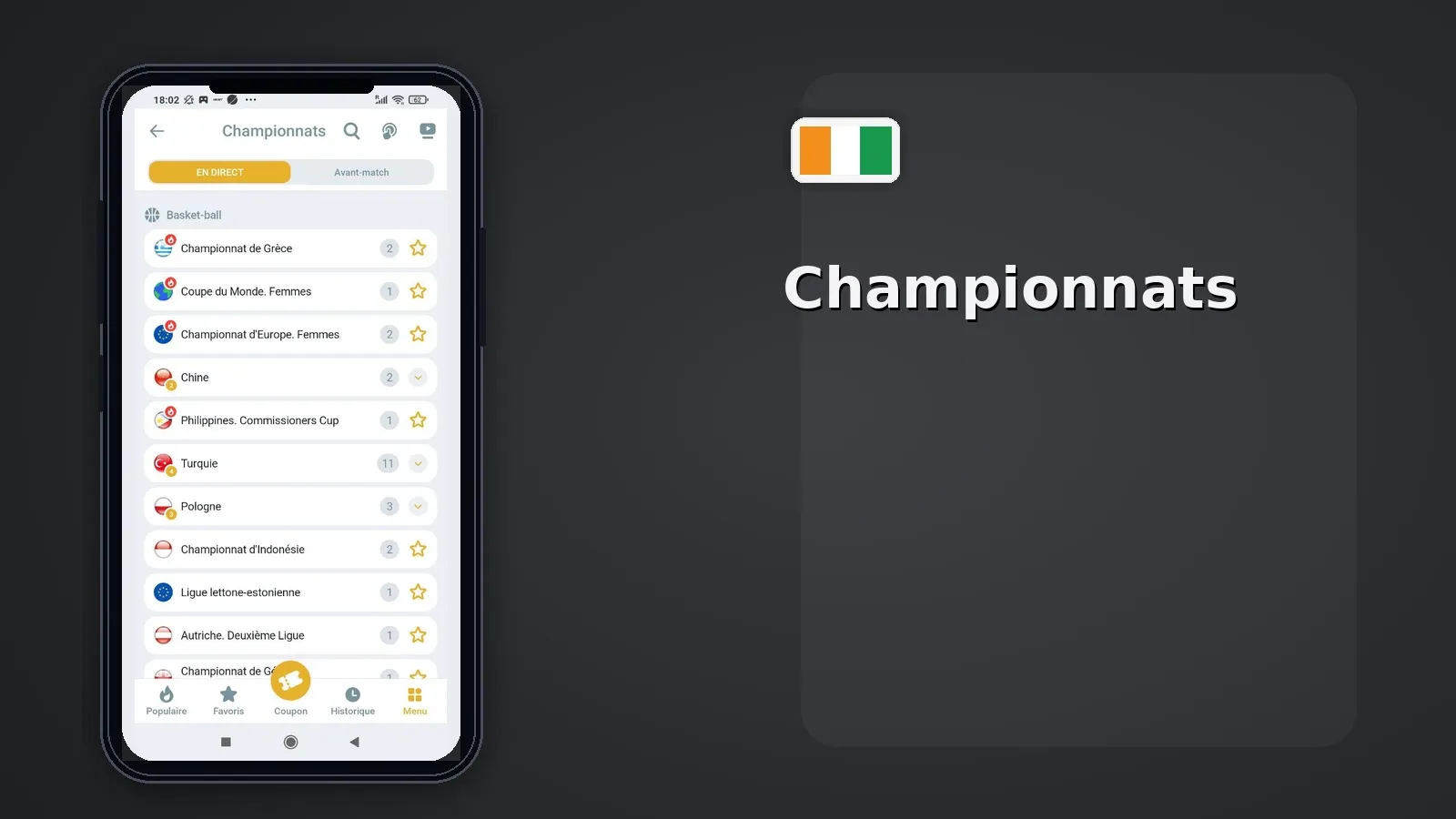 Championnats Melbet CI — basketball et sports en direct