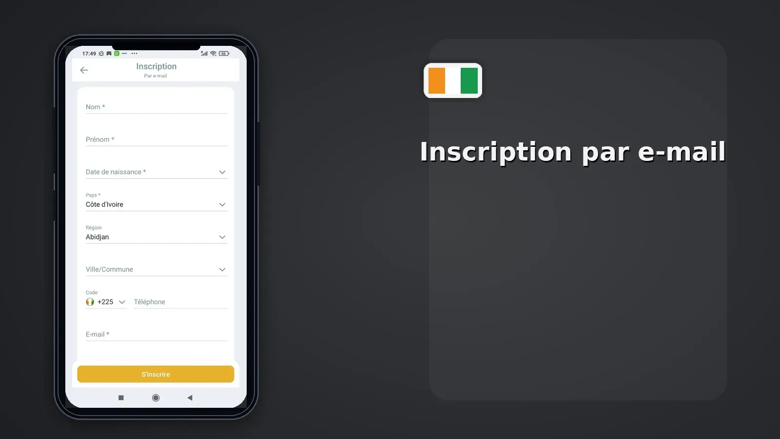 Inscription Melbet CI par e-mail