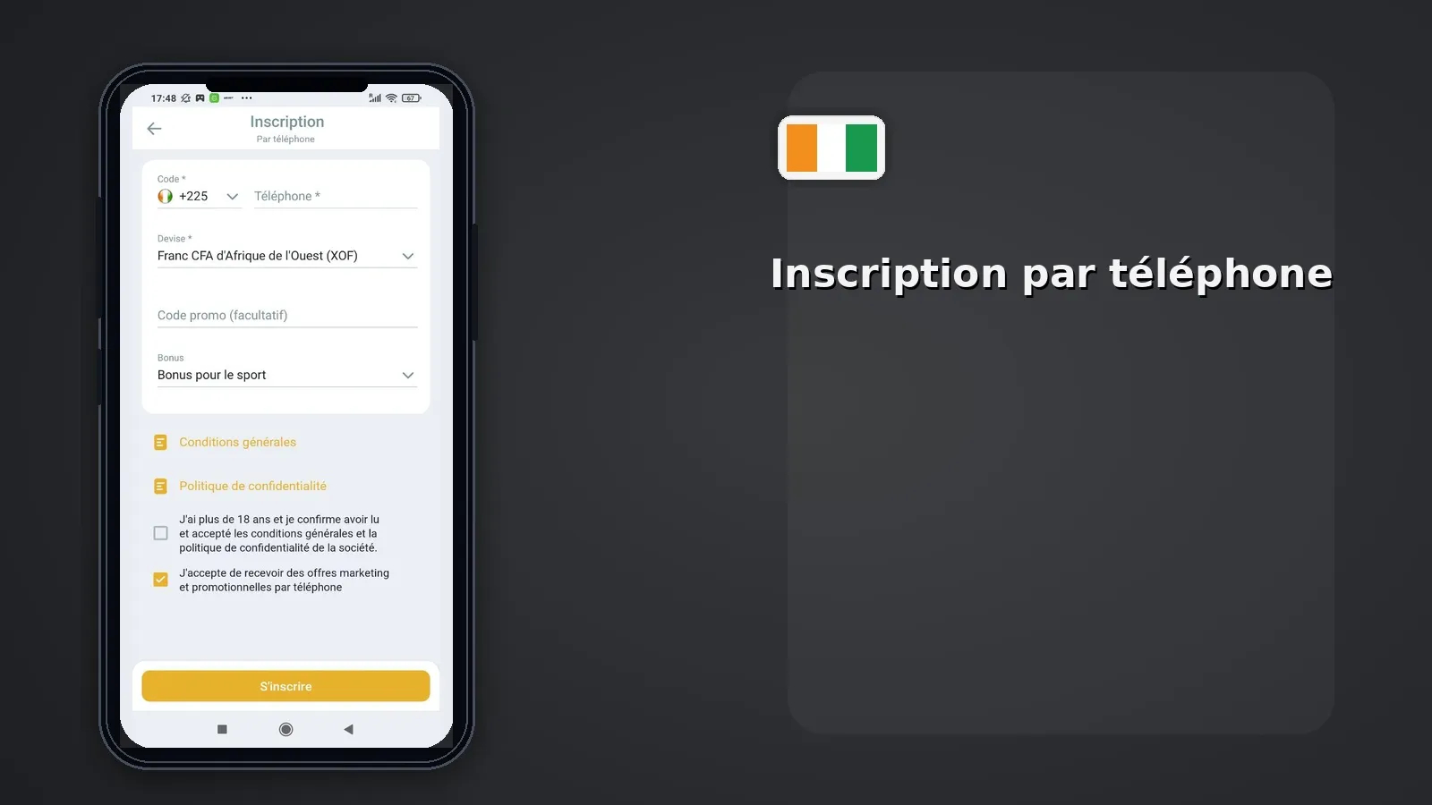 Inscription Melbet CI par téléphone