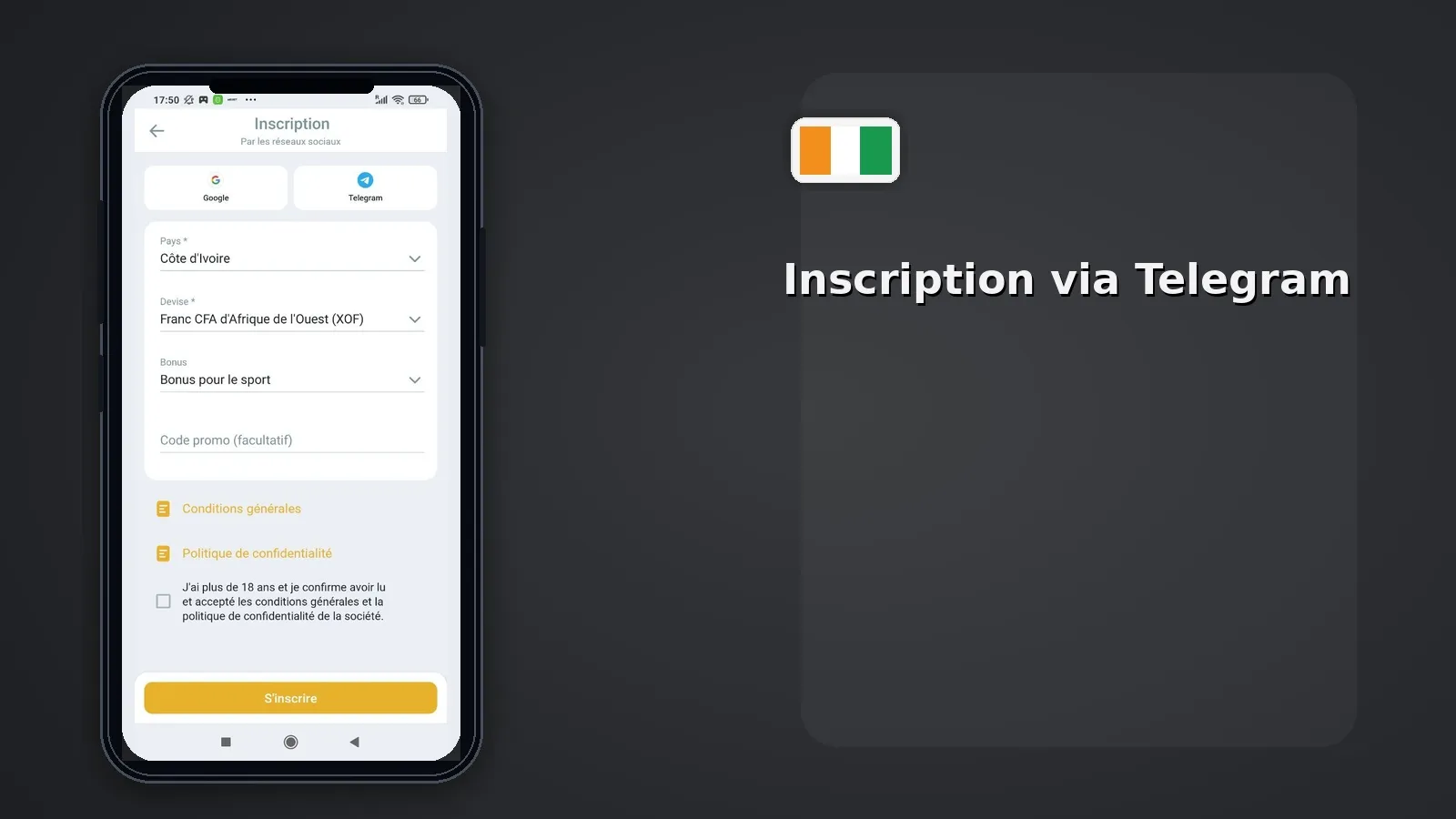 Inscription Melbet CI via réseaux sociaux