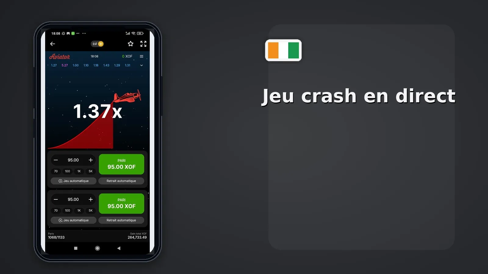 Aviator Melbet CI — crash game en direct interface