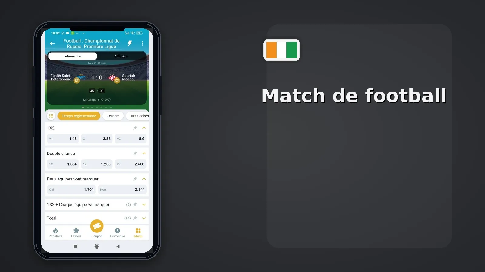 Match de football en direct Melbet CI — live betting