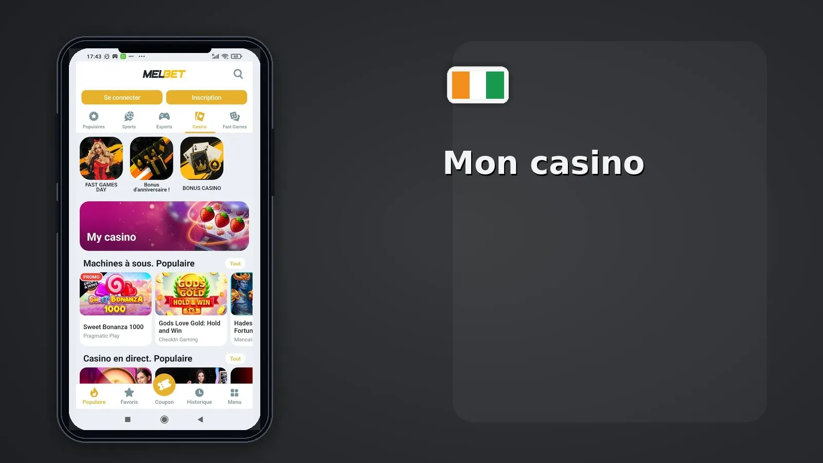 Casino Melbet CI sur mobile — app Android iOS