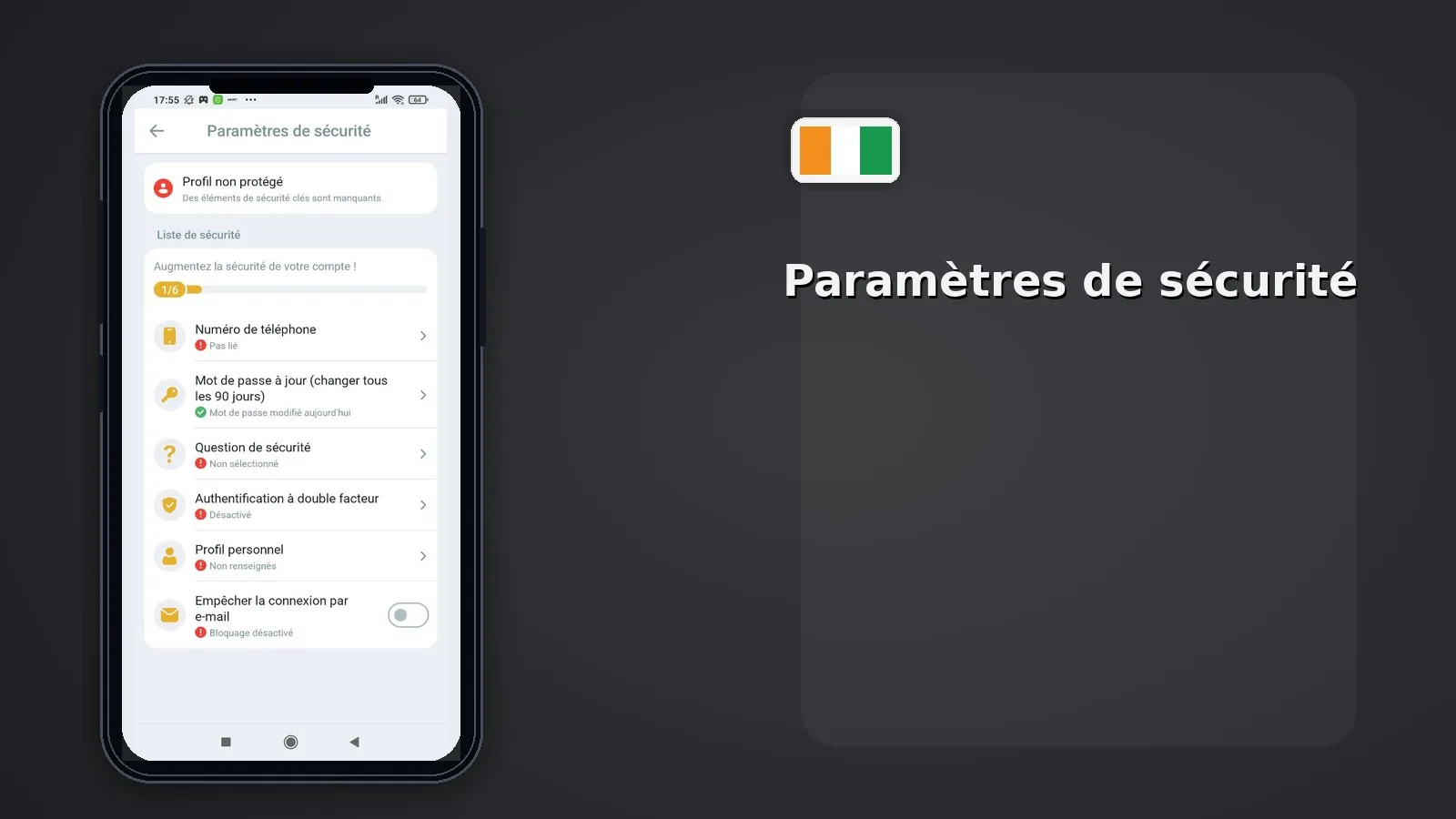 Paramètres de sécurité Melbet CI — authentificateur
