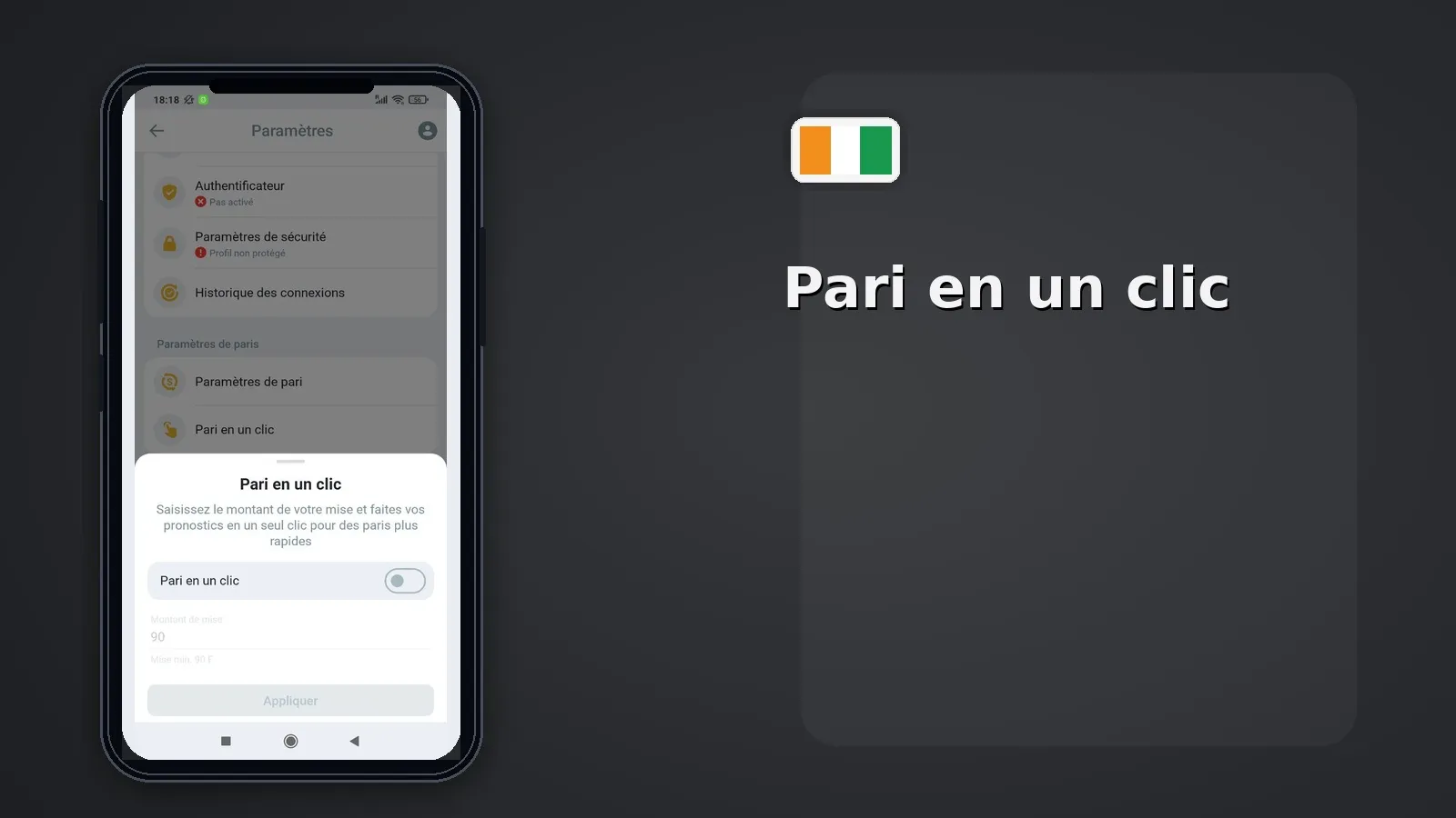 Pari en un clic Melbet CI — paramètre mise rapide