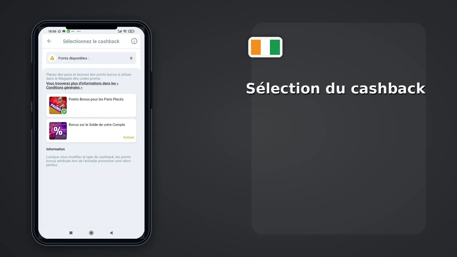 Sélection du cashback Melbet CI — dashboard partenaire