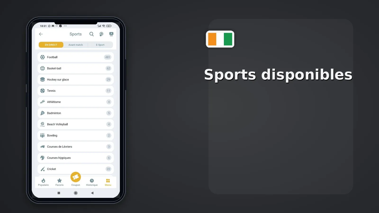 Sports disponibles Melbet CI — 50+ disciplines