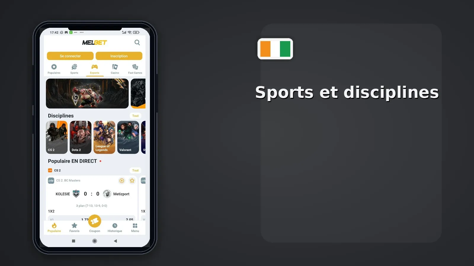 Sports et disciplines Melbet CI — 50+ catégories