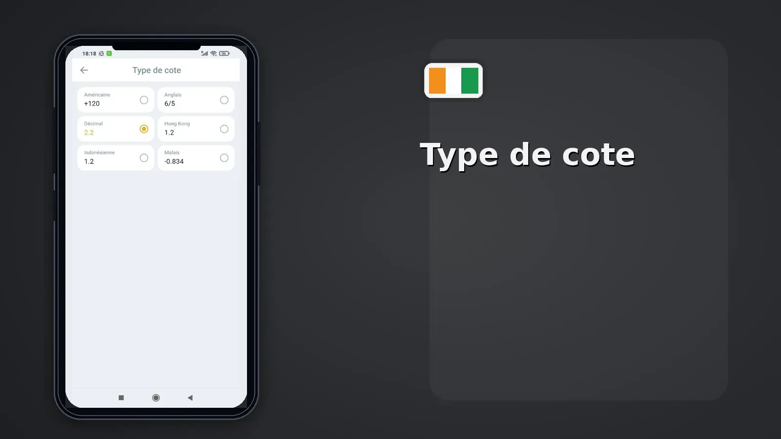 Types de cotes Melbet CI — décimales américaines